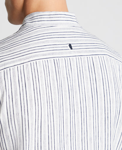 Tapered Fit Striped Cotton-Linen Short Sleeve Shirt
