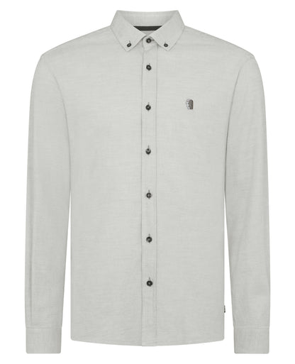 Man wearing a grey Tapered Fit Brushed Cotton Shirt