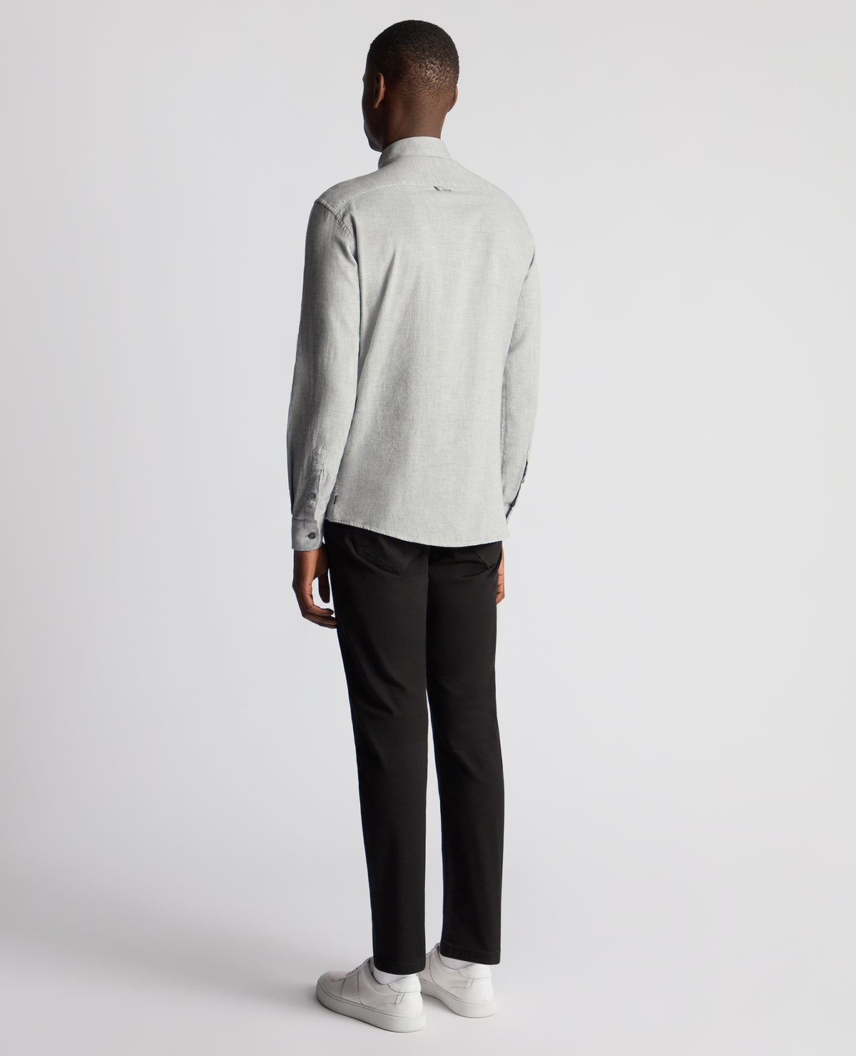 Man wearing a grey Tapered Fit Brushed Cotton Shirt