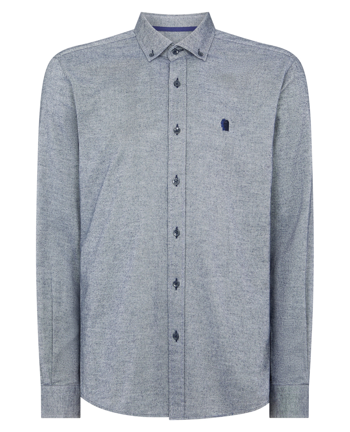 Man wearing a blue Tapered Fit Soft Cotton Shirt