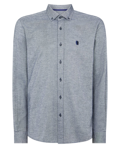 Man wearing a blue Tapered Fit Soft Cotton Shirt
