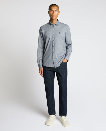 Man wearing a blue Tapered Fit Soft Cotton Shirt