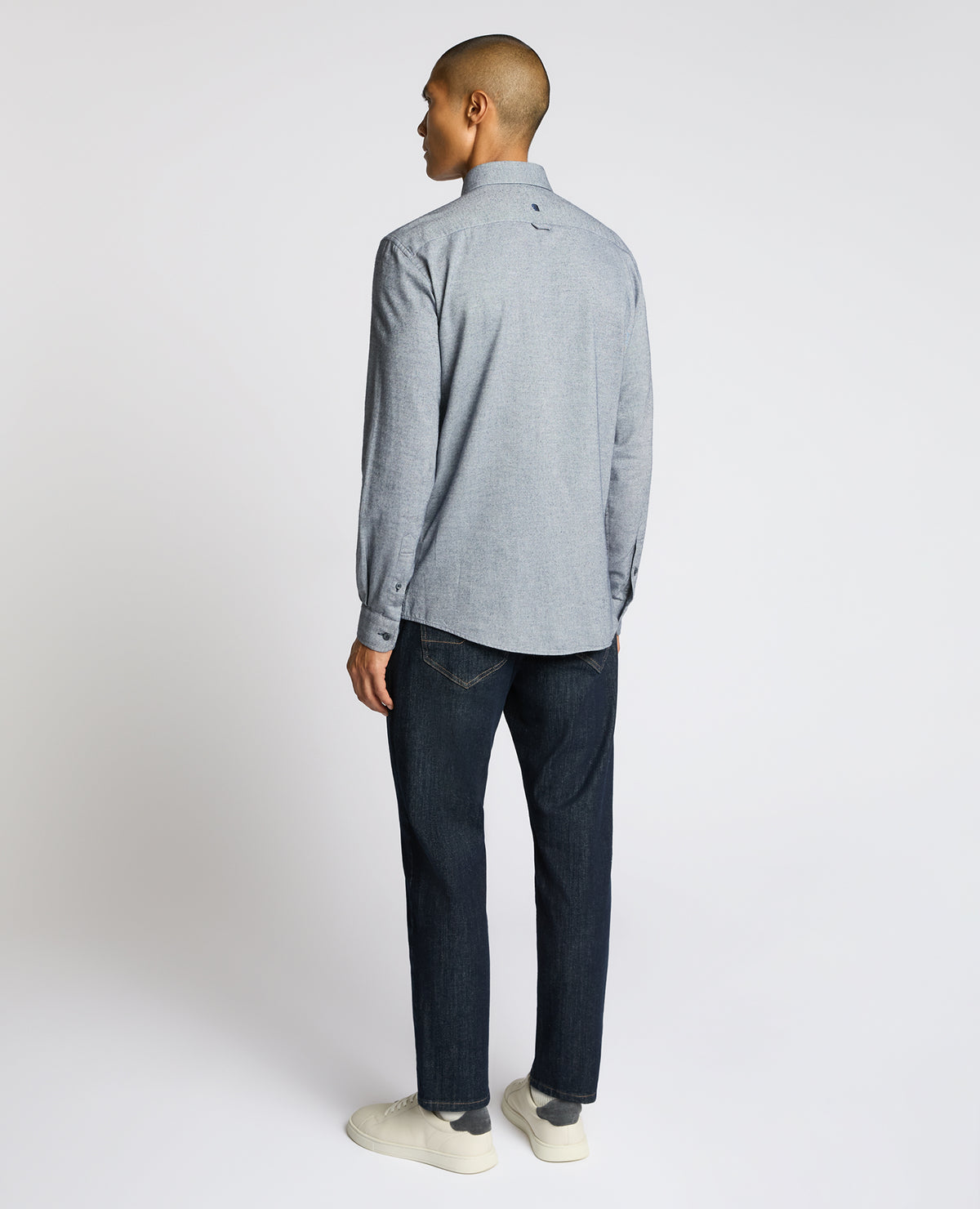 Man wearing a blue Tapered Fit Soft Cotton Shirt