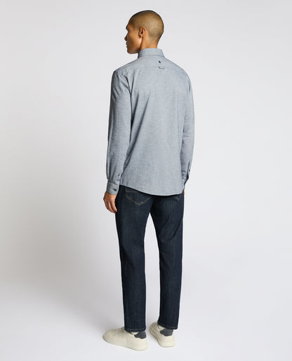Man wearing a blue Tapered Fit Soft Cotton Shirt