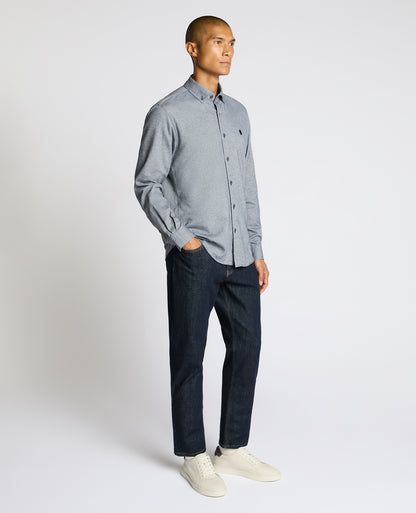 Man wearing a blue Tapered Fit Soft Cotton Shirt