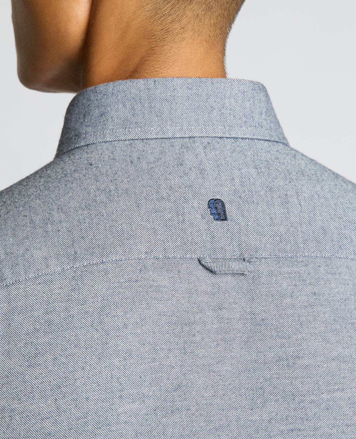 Man wearing a blue Tapered Fit Soft Cotton Shirt