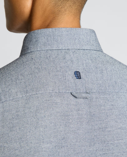 Man wearing a blue Tapered Fit Soft Cotton Shirt