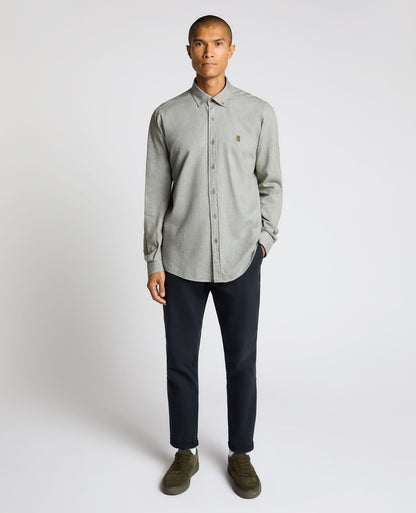 Man wearing a green Tapered Fit Soft Cotton Shirt