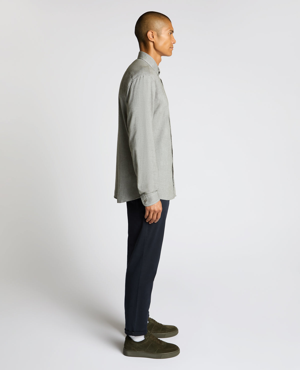 Man wearing a green Tapered Fit Soft Cotton Shirt