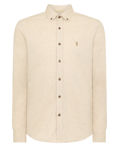 Man wearing a sand Tapered Fit Soft Cotton Shirt