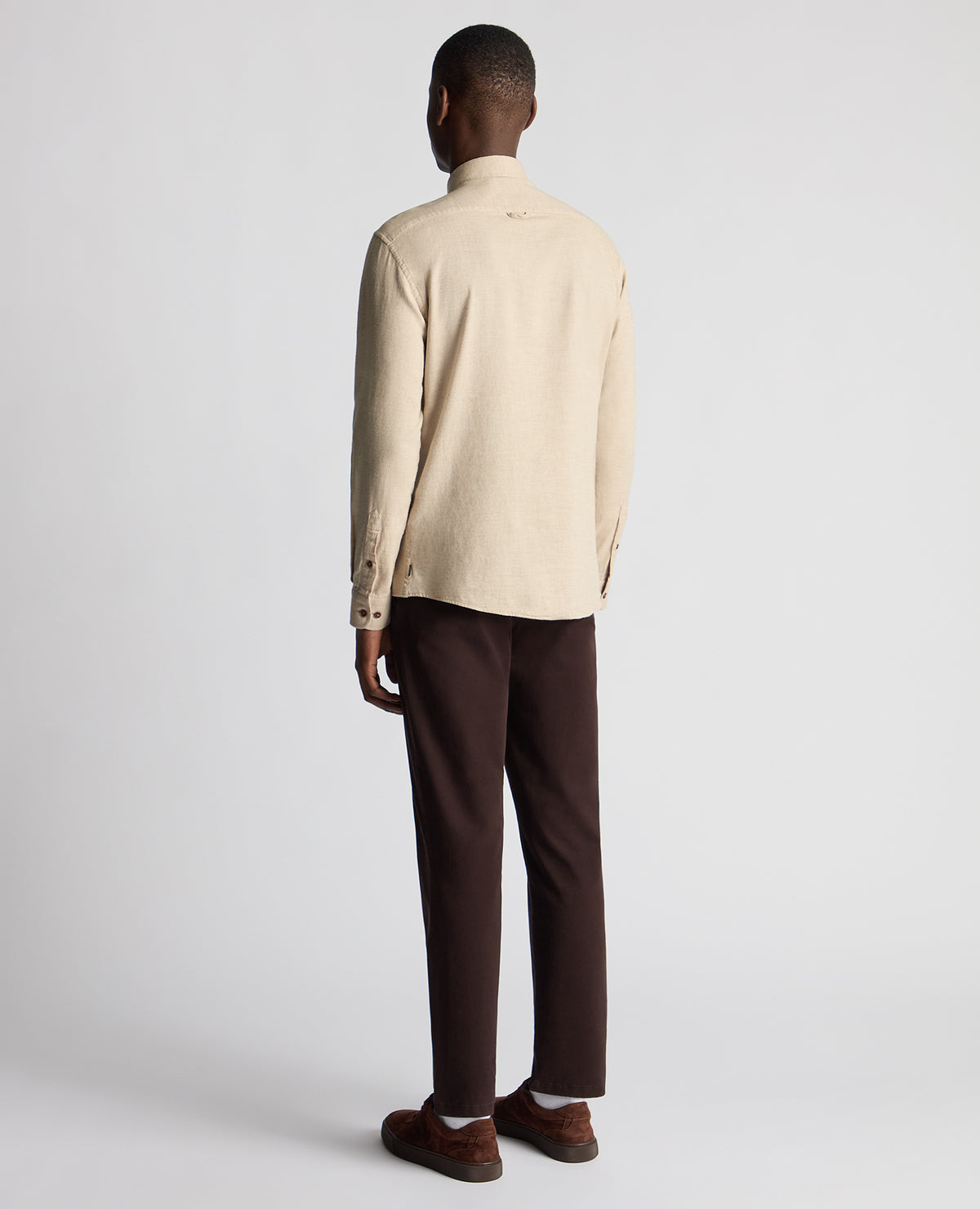 Man wearing a sand Tapered Fit Soft Cotton Shirt