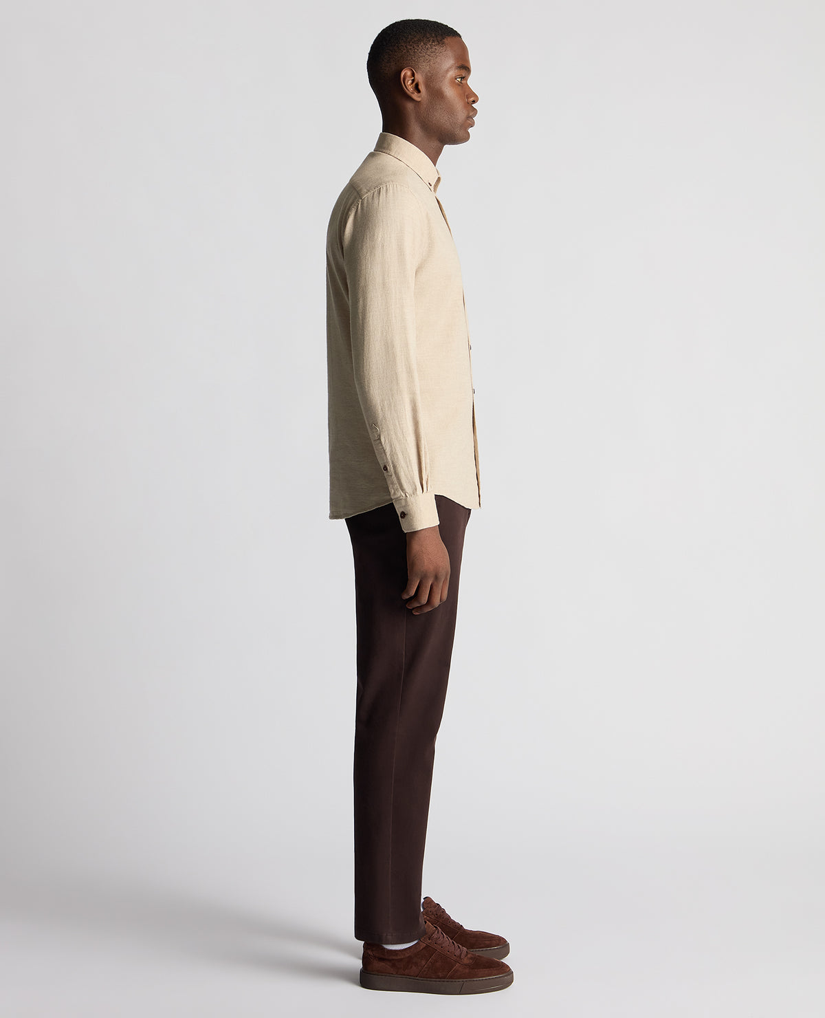 Man wearing a sand Tapered Fit Soft Cotton Shirt