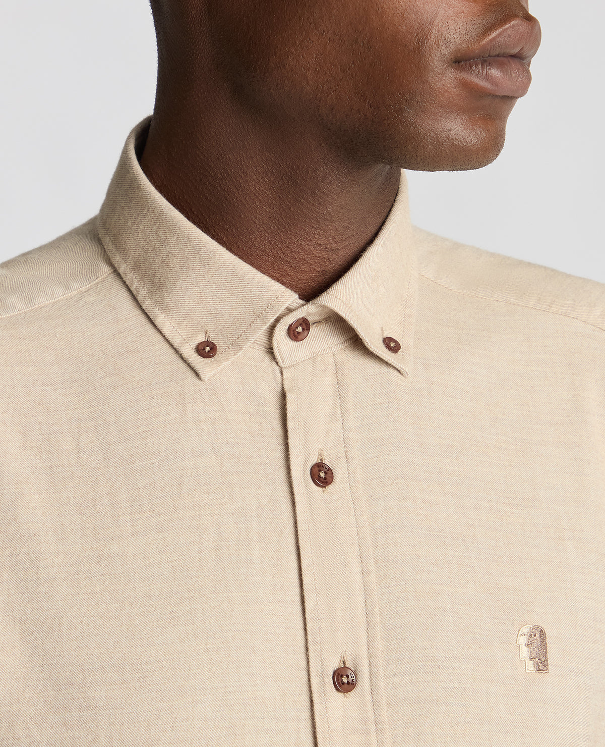 Man wearing a sand Tapered Fit Soft Cotton Shirt