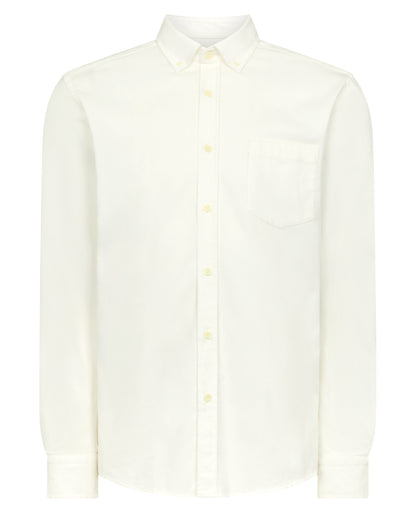 Man wearing a white Tapered Fit Micro Corduroy Shirt
