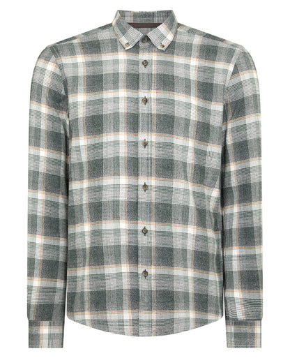 Man wearing a green Slim Fit Checked Brushed Cotton Shirt