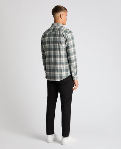 Man wearing a green Slim Fit Checked Brushed Cotton Shirt