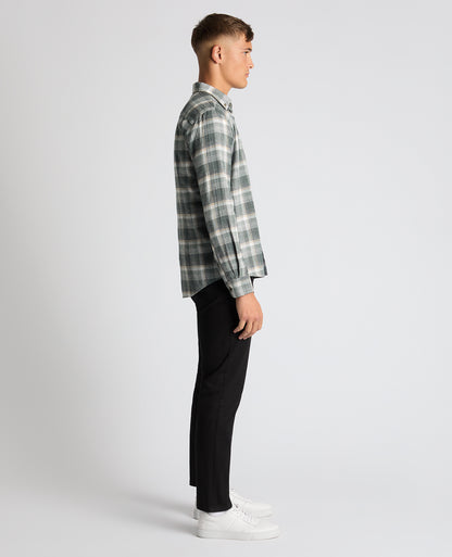 Man wearing a green Slim Fit Checked Brushed Cotton Shirt