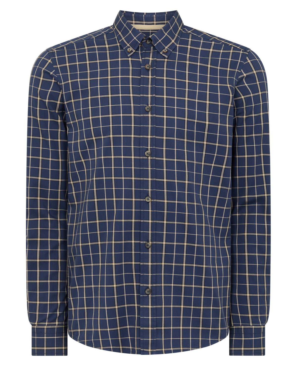 Man wearing a blue Slim Fit Checked Shirt