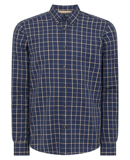 Man wearing a blue Slim Fit Checked Shirt