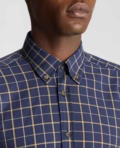 Man wearing a blue Slim Fit Checked Shirt