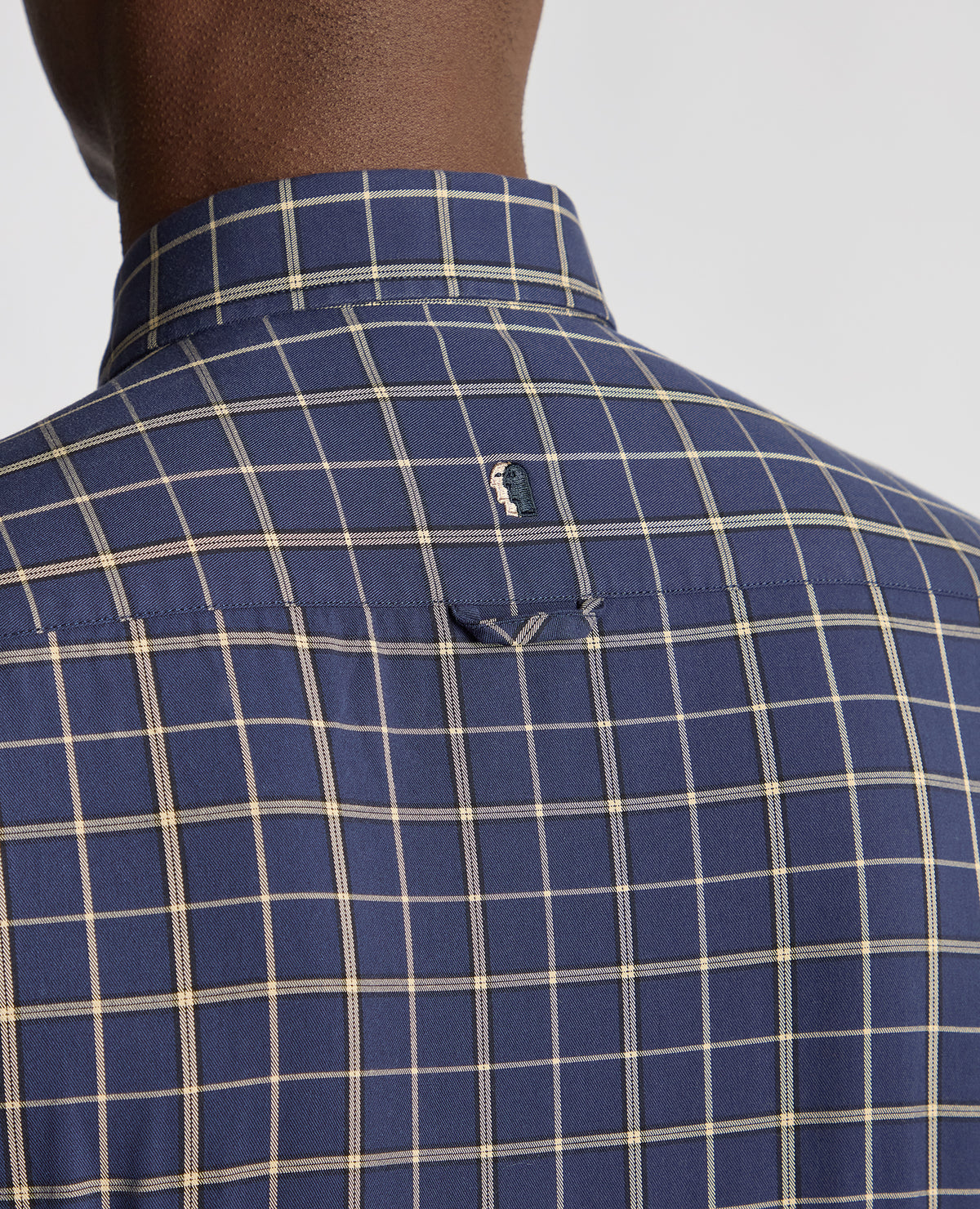 Man wearing a blue Slim Fit Checked Shirt