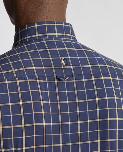 Man wearing a blue Slim Fit Checked Shirt