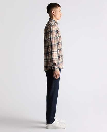 Man wearing a brown casual shirt