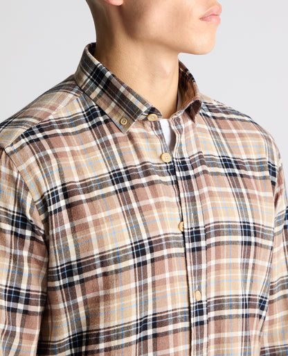 Man wearing a brown casual shirt