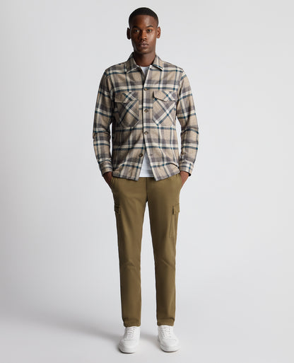 Man wearing a brown Tapered Fit Cotton Checked Overshirt