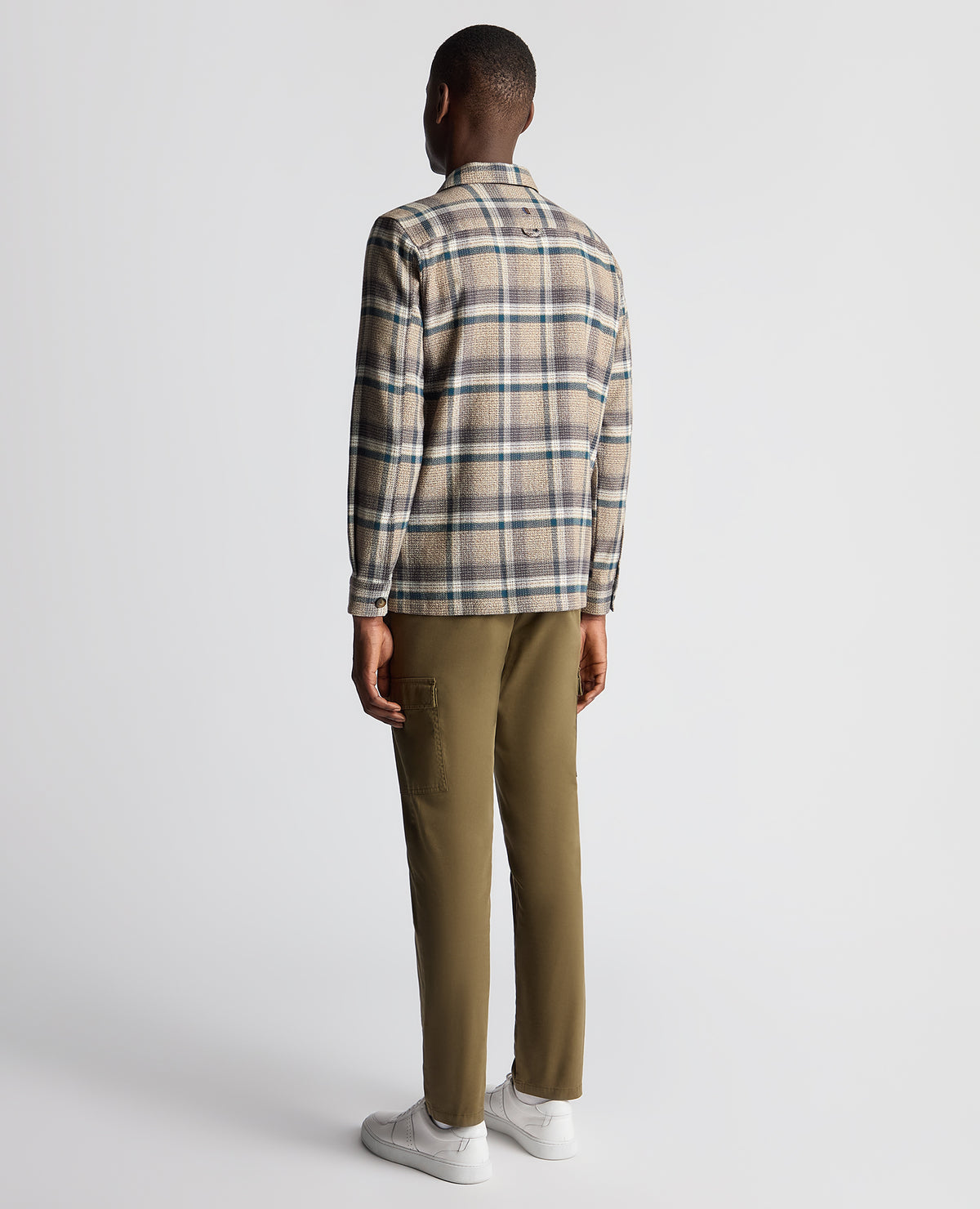 Man wearing a brown Tapered Fit Cotton Checked Overshirt