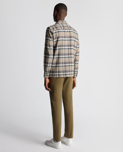 Man wearing a brown Tapered Fit Cotton Checked Overshirt