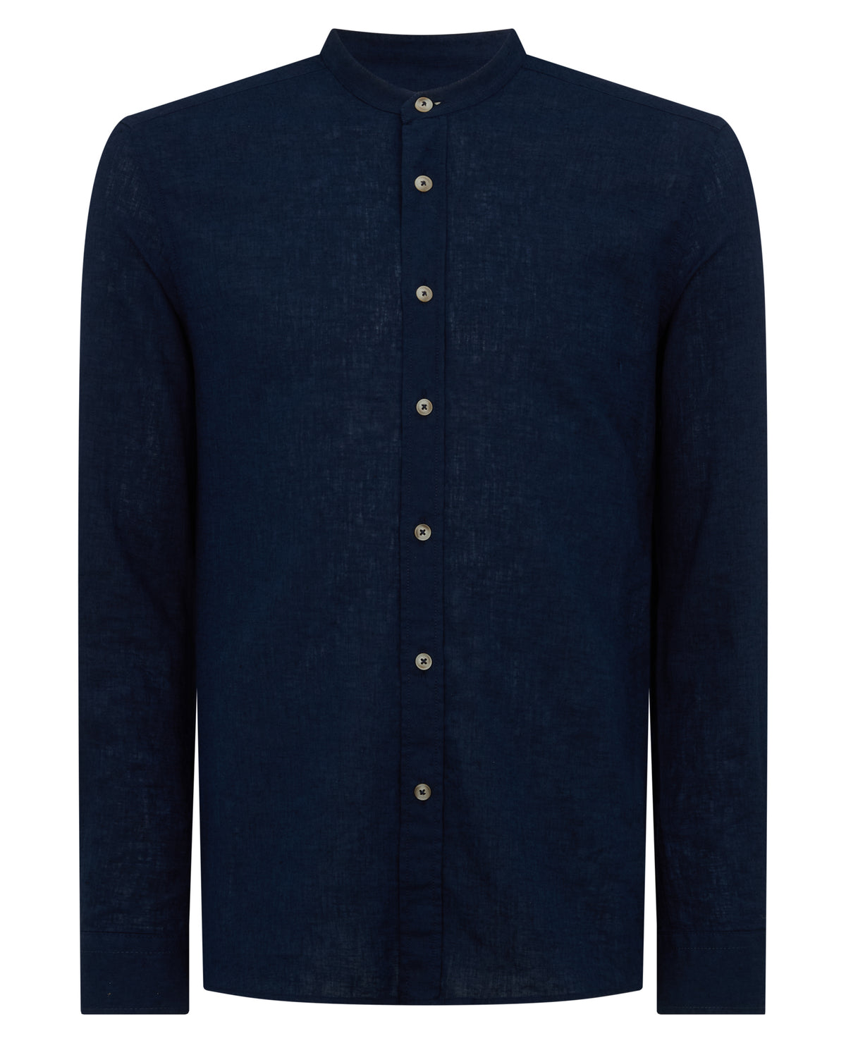 Man wearing a navy Regular Fit Tencel-Blend Shirt