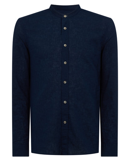 Man wearing a navy Regular Fit Tencel-Blend Shirt