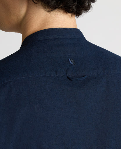 Man wearing a navy Regular Fit Tencel-Blend Shirt