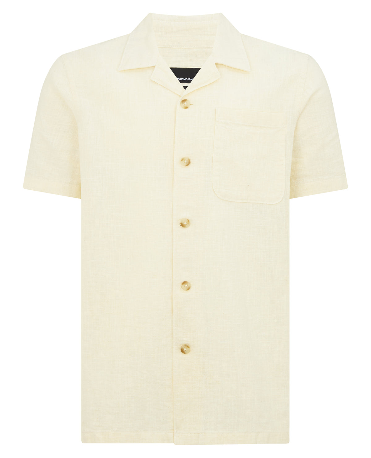 Man wearing a sand Tapered Fit Cotton-Linen Shirt