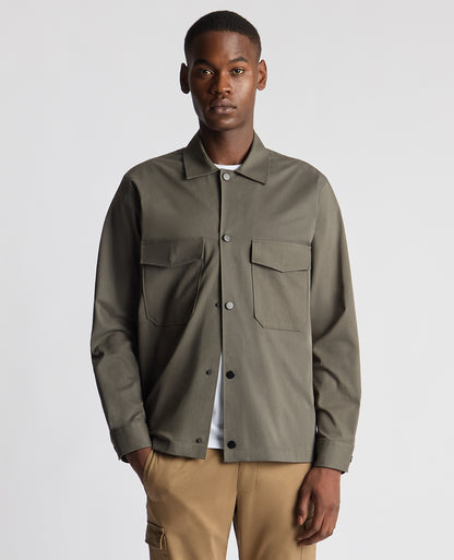 Man wearing a green Regular Fit Cotton Stretch Overshirt