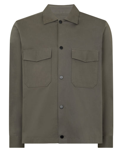 Man wearing a green Regular Fit Cotton Stretch Overshirt