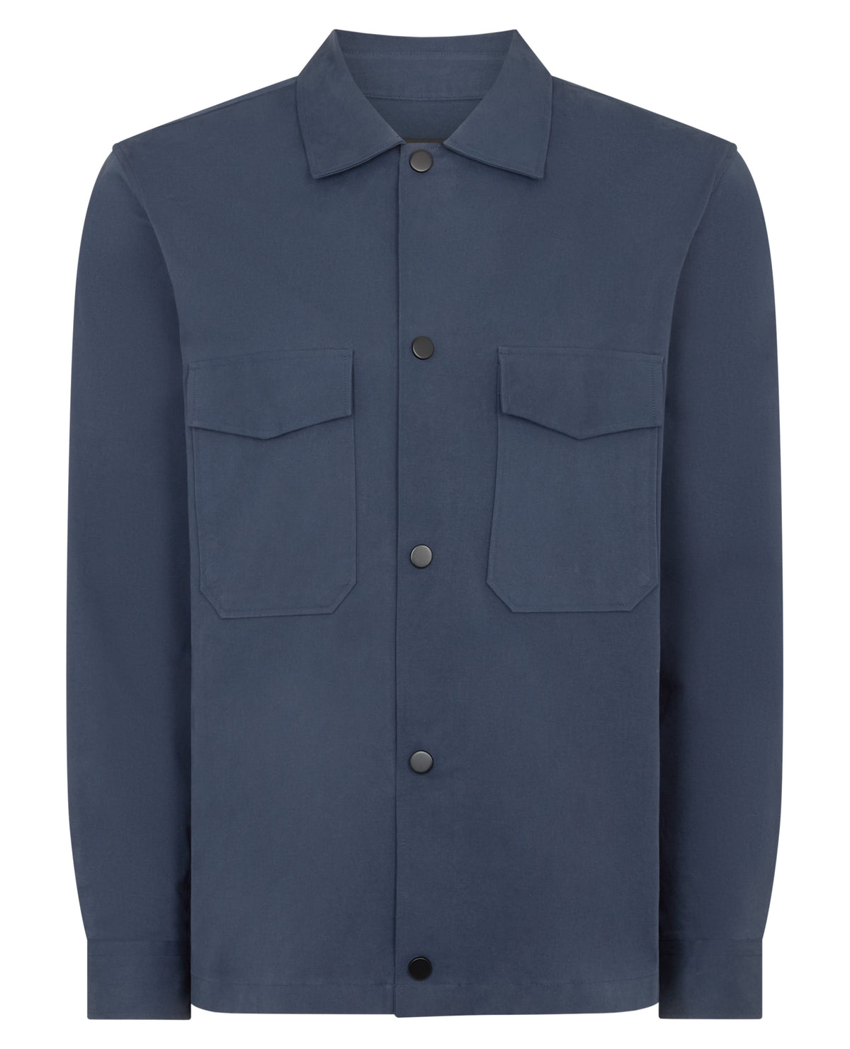 Man wearing a navy Regular Fit Cotton Stretch Overshirt
