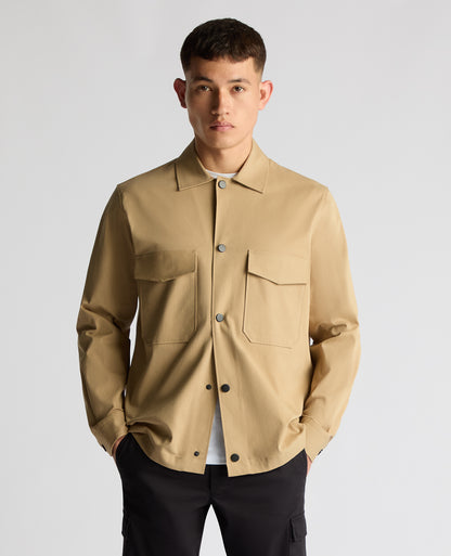 Man wearing a sand Regular Fit Cotton Stretch Overshirt