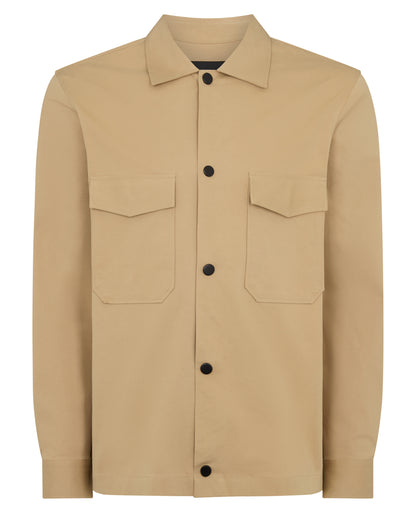 Man wearing a sand Regular Fit Cotton Stretch Overshirt