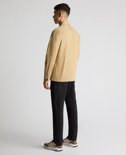 Man wearing a sand Regular Fit Cotton Stretch Overshirt