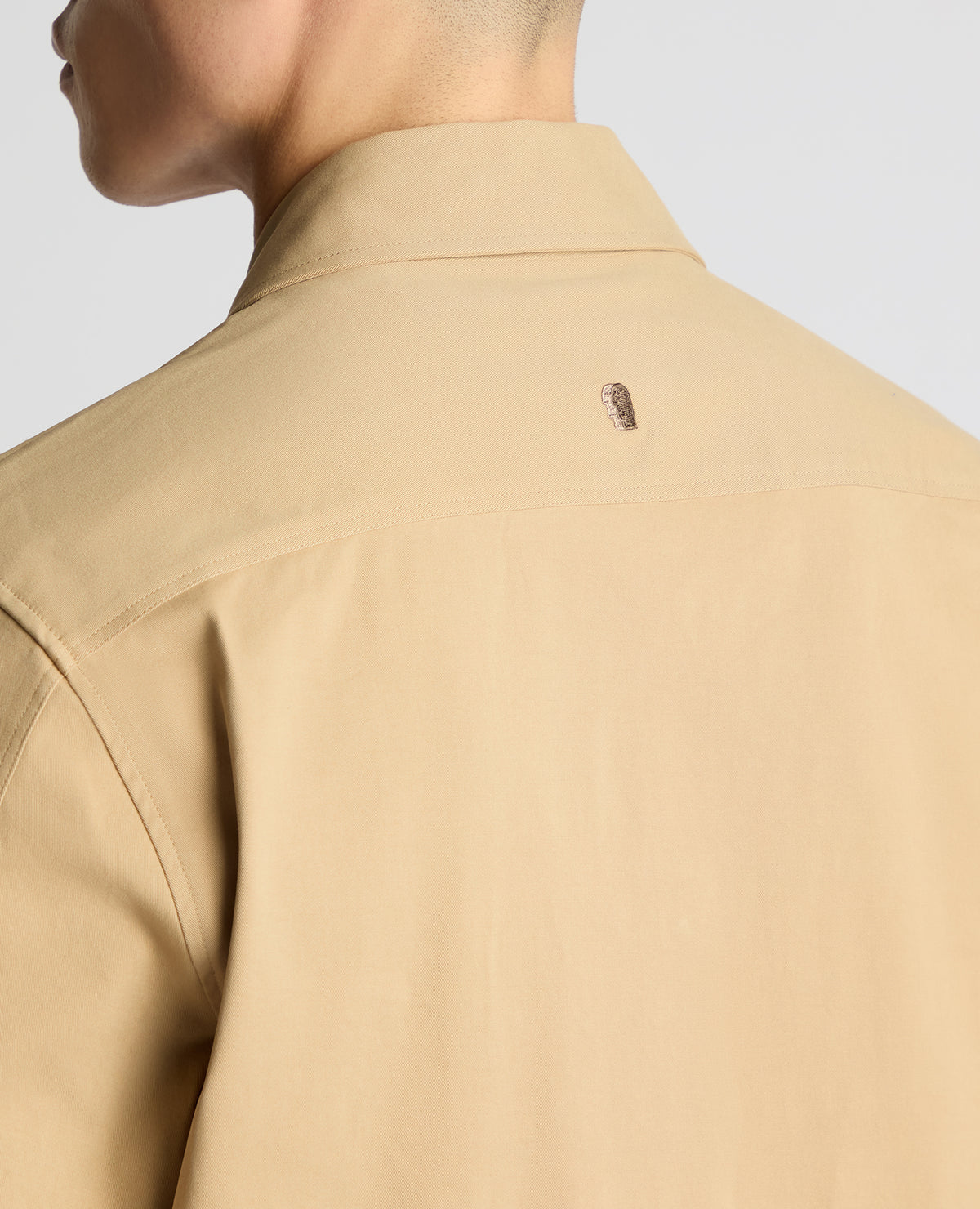Man wearing a sand Regular Fit Cotton Stretch Overshirt