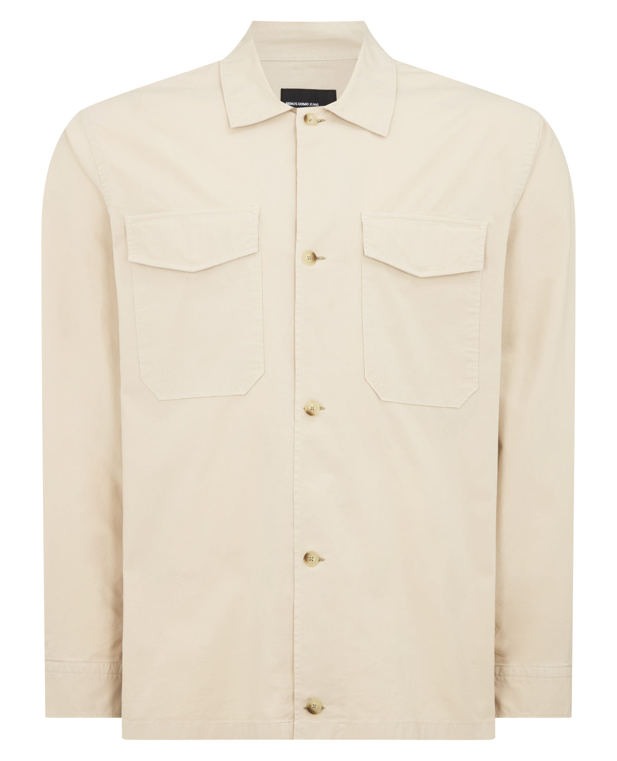 Man wearing a sand Regular Fit Cotton-Stretch Overshirt