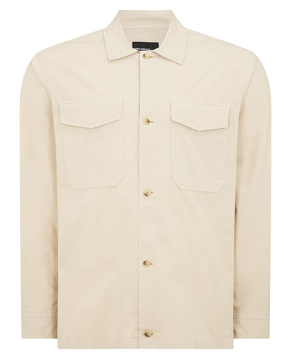 Man wearing a sand Regular Fit Cotton-Stretch Overshirt