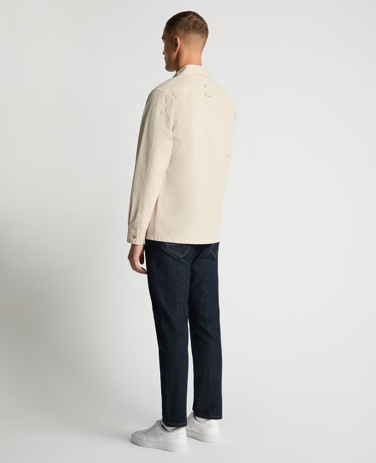Man wearing a sand Regular Fit Cotton-Stretch Overshirt