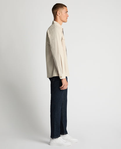 Man wearing a sand Regular Fit Cotton-Stretch Overshirt