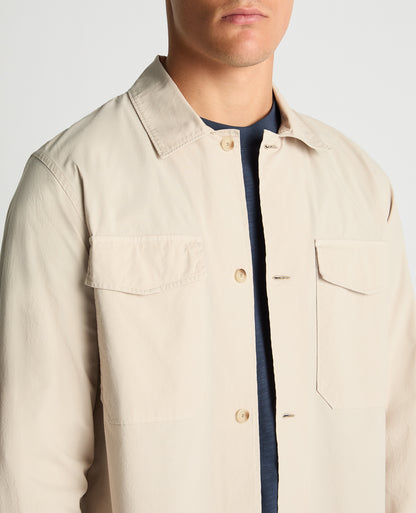 Man wearing a sand Regular Fit Cotton-Stretch Overshirt