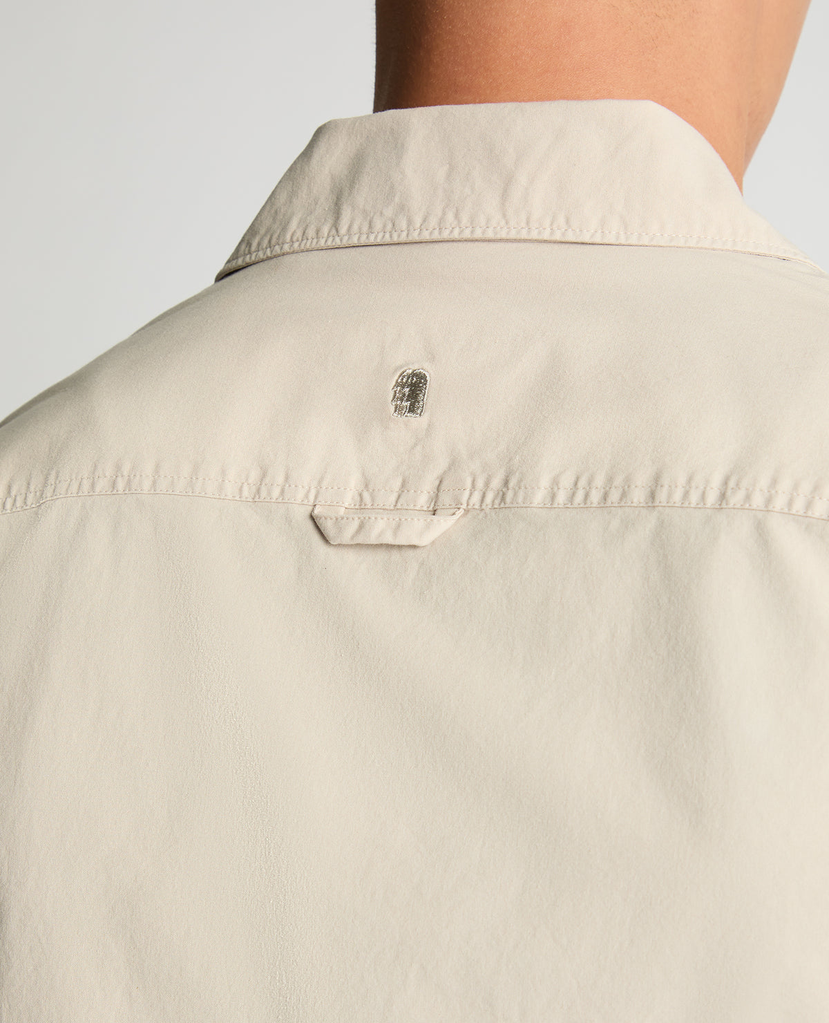 Man wearing a sand Regular Fit Cotton-Stretch Overshirt
