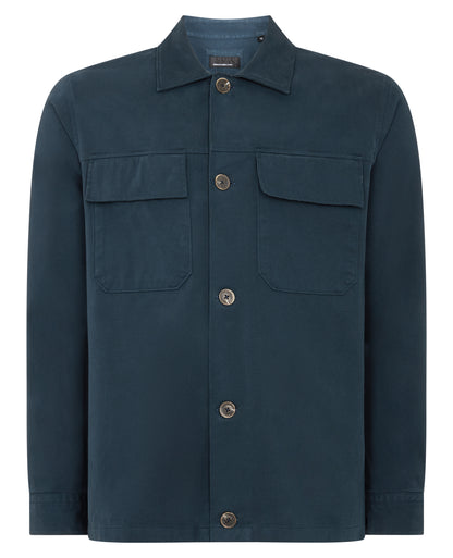 Man wearing a blue Regular Fit Double Pocket Shacket