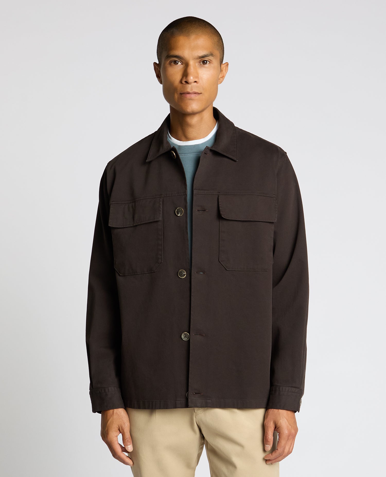 Man wearing a brown Regular Fit Double Pocket Shacket